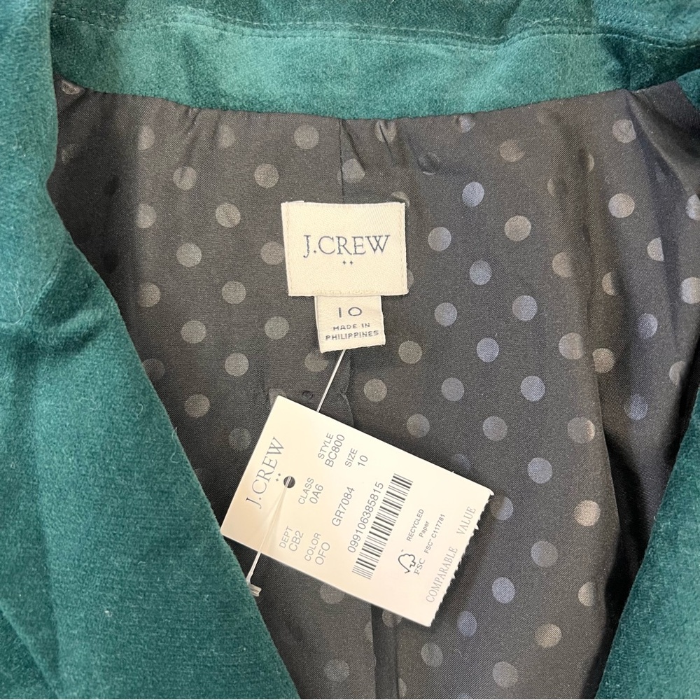 NEW J. Crew Women's Deep Green Velvet Blazer SZ 10 - Picture 3 of 4